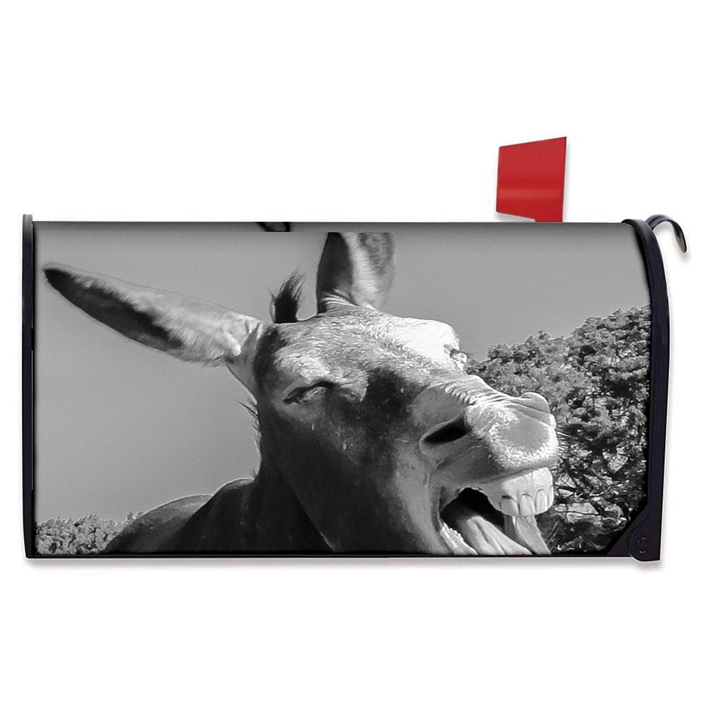 Black And White Funny Donkey Print Mailbox Cover