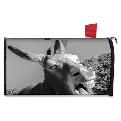 Black And White Funny Donkey Print Mailbox Cover