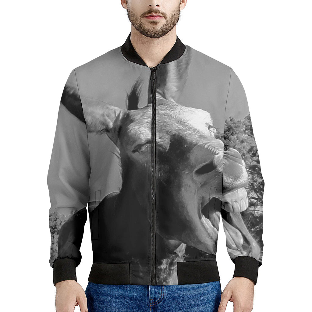 Black And White Funny Donkey Print Men's Bomber Jacket