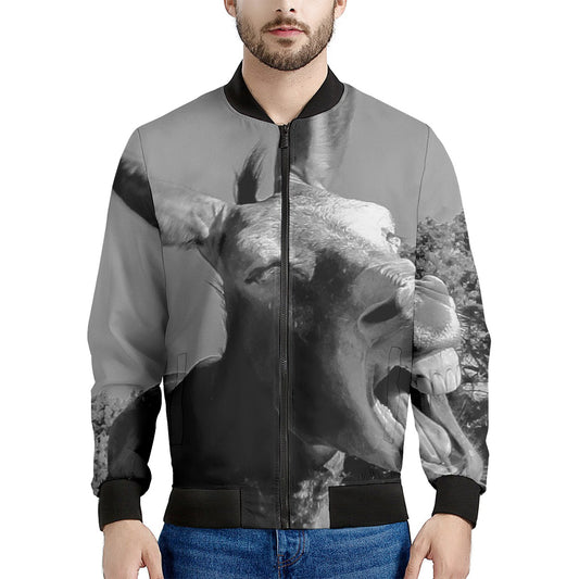 Black And White Funny Donkey Print Men's Bomber Jacket