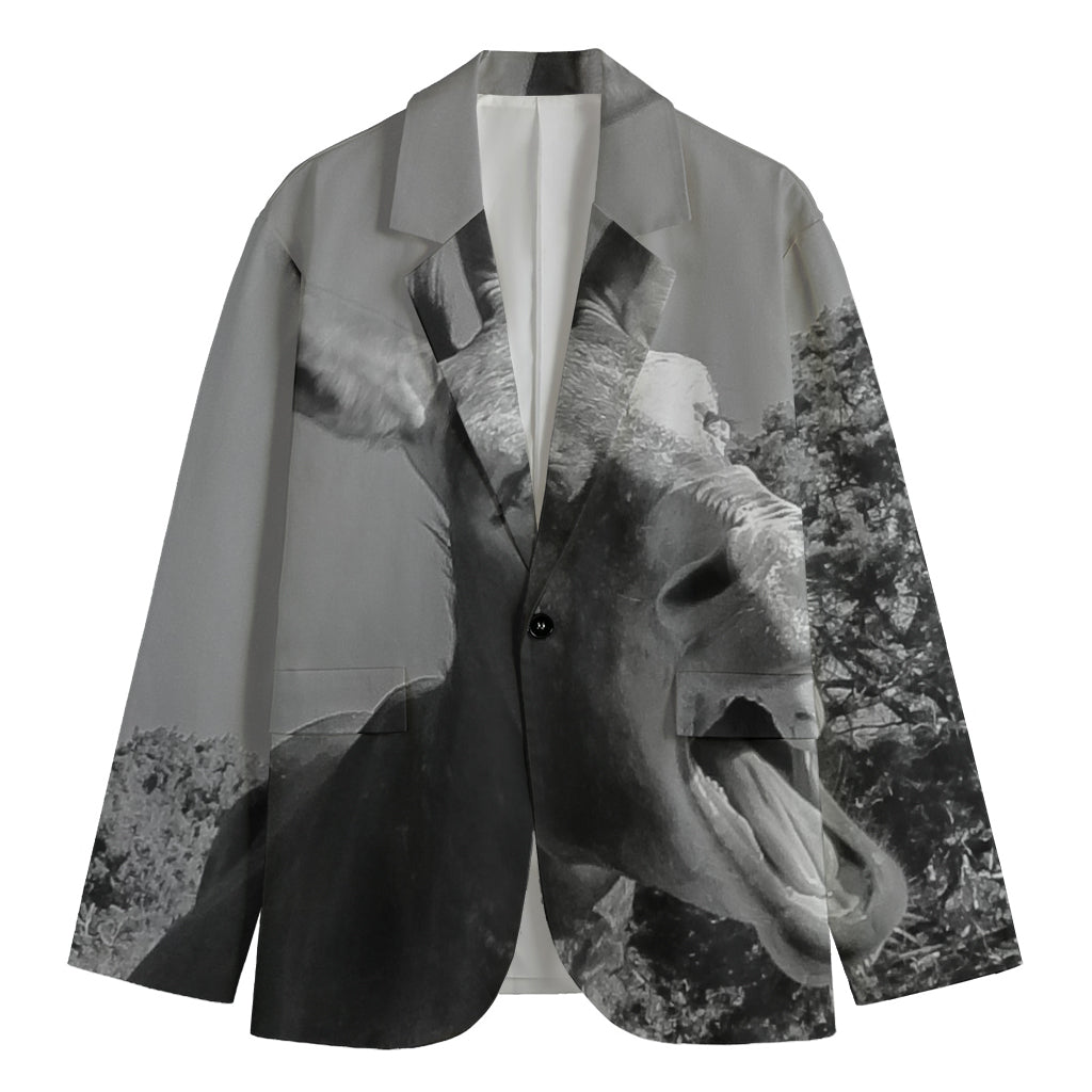Black And White Funny Donkey Print Men's Cotton Blazer