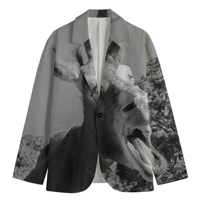 Black And White Funny Donkey Print Men's Cotton Blazer