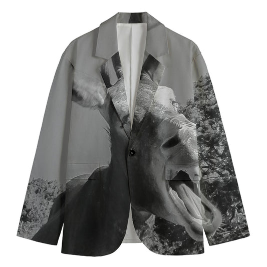 Black And White Funny Donkey Print Men's Cotton Blazer