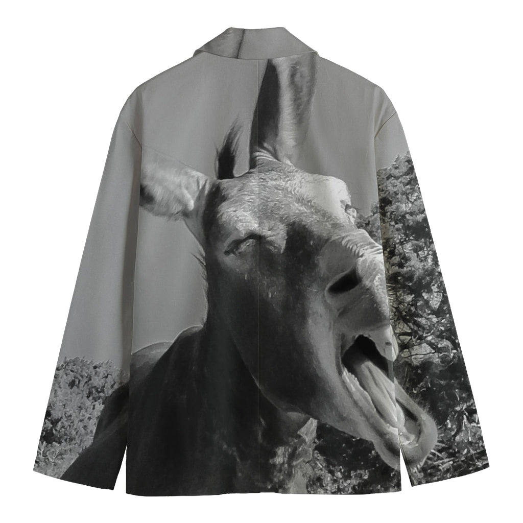 Black And White Funny Donkey Print Men's Cotton Blazer