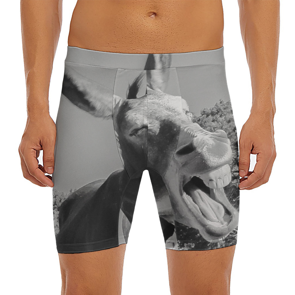 Black And White Funny Donkey Print Men's Long Boxer Briefs