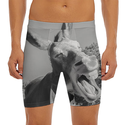 Black And White Funny Donkey Print Men's Long Boxer Briefs