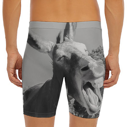 Black And White Funny Donkey Print Men's Long Boxer Briefs