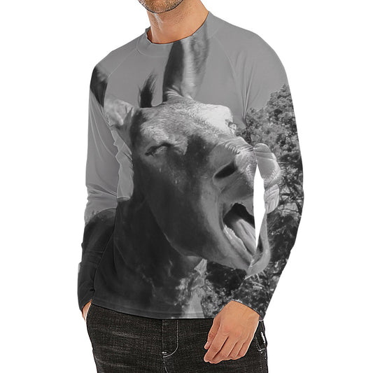 Black And White Funny Donkey Print Men's Long Sleeve Rash Guard