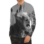 Black And White Funny Donkey Print Men's Long Sleeve Rash Guard