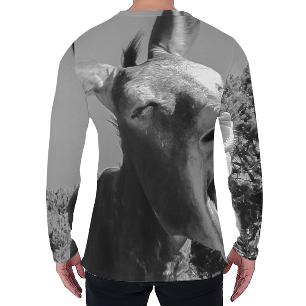Black And White Funny Donkey Print Men's Long Sleeve T-Shirt