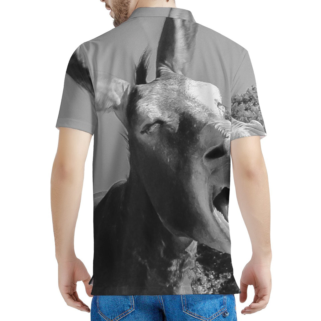 Black And White Funny Donkey Print Men's Polo Shirt
