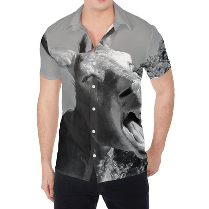 Black And White Funny Donkey Print Men's Shirt