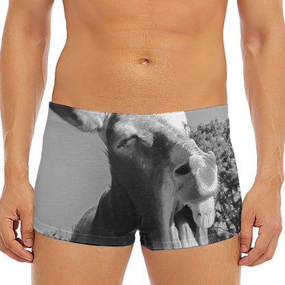 Black And White Funny Donkey Print Men's Short Boxer Briefs