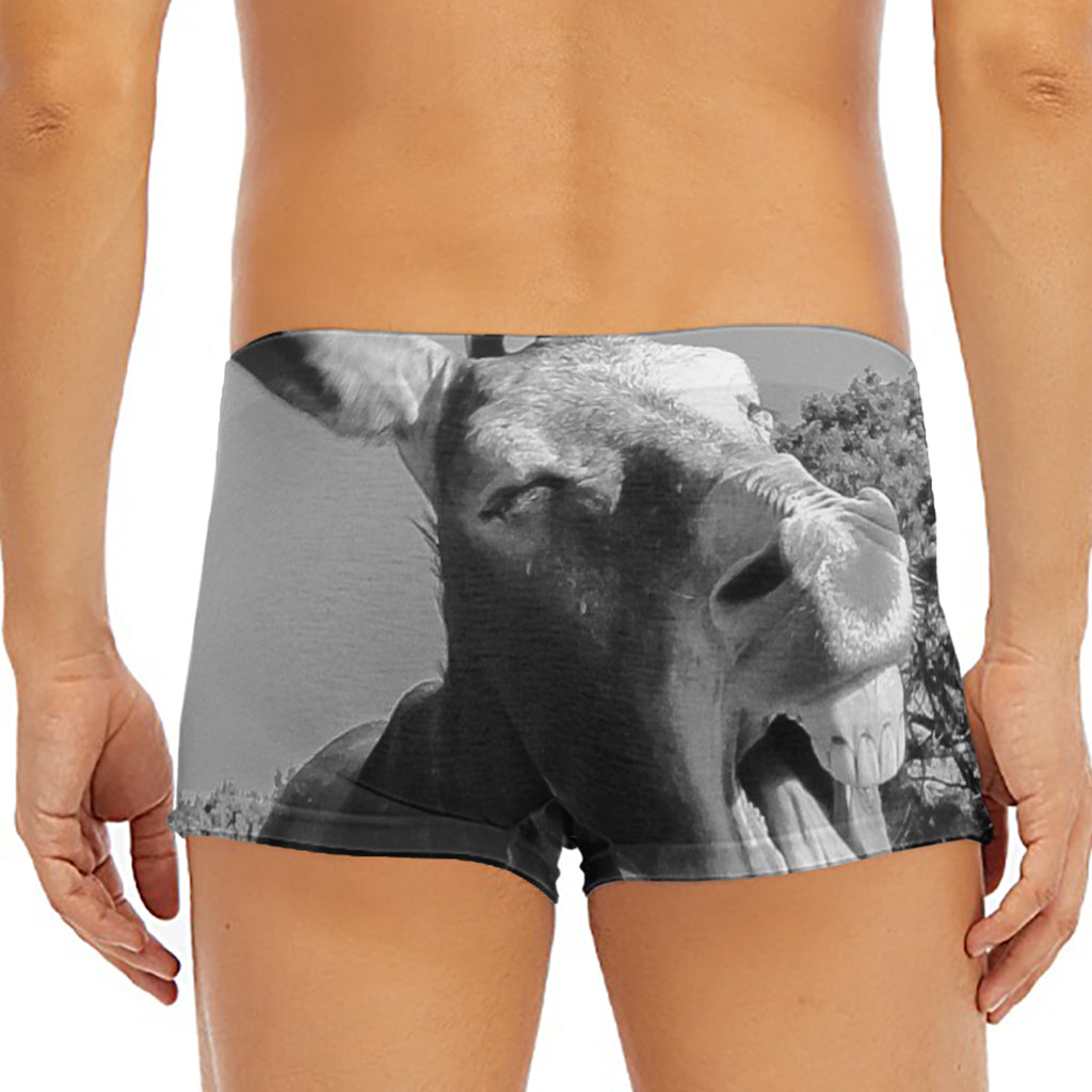 Black And White Funny Donkey Print Men's Short Boxer Briefs