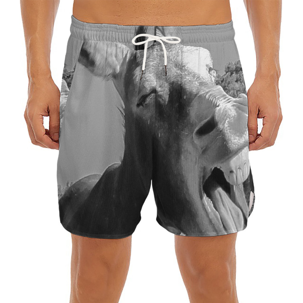 Black And White Funny Donkey Print Men's Split Running Shorts