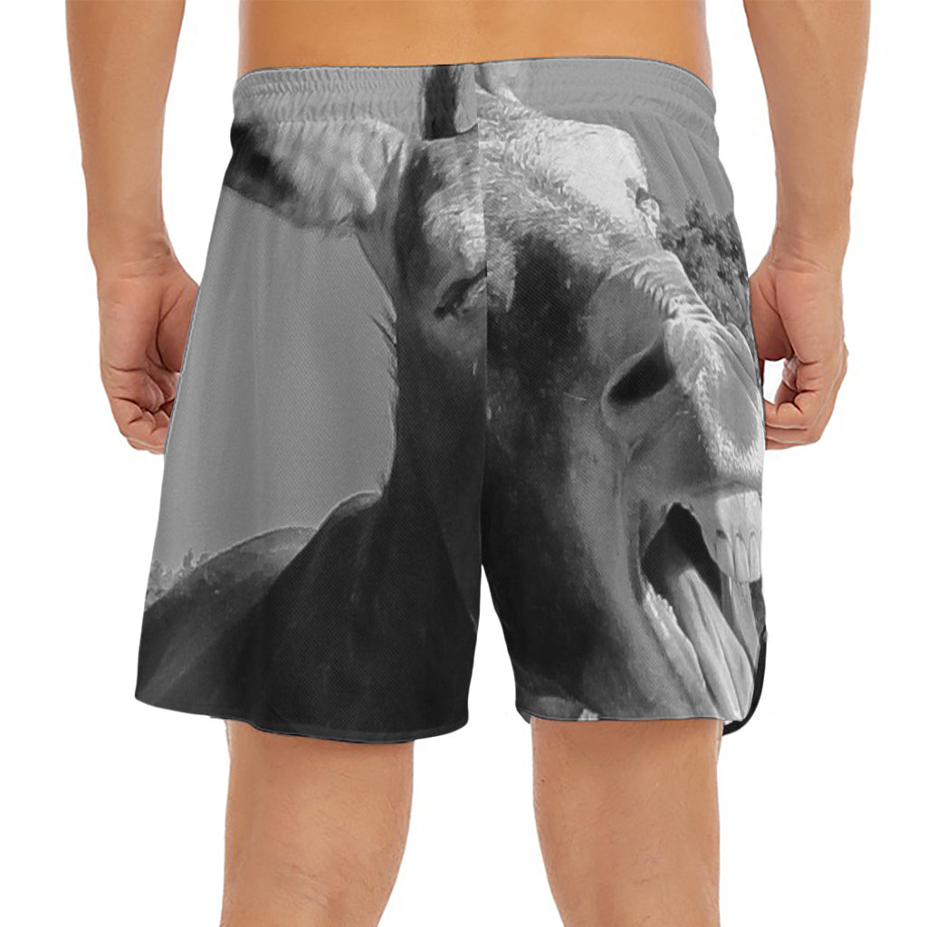 Black And White Funny Donkey Print Men's Split Running Shorts