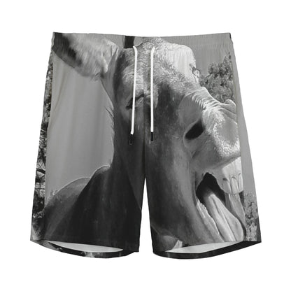 Black And White Funny Donkey Print Men's Sports Shorts