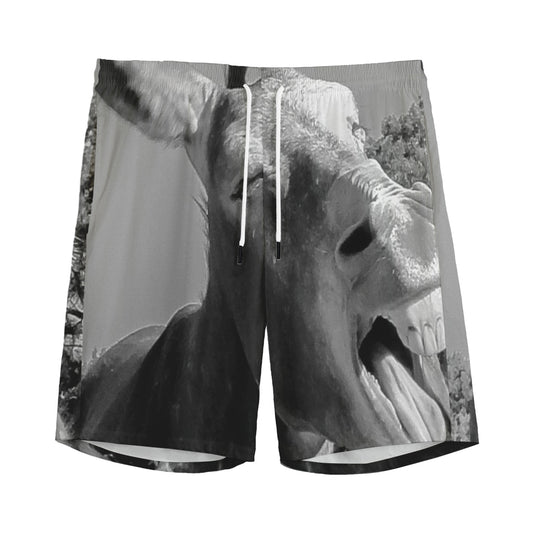 Black And White Funny Donkey Print Men's Sports Shorts