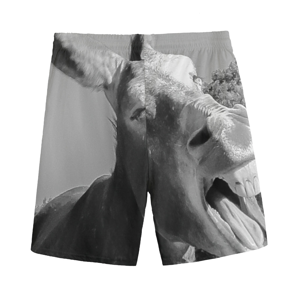 Black And White Funny Donkey Print Men's Sports Shorts