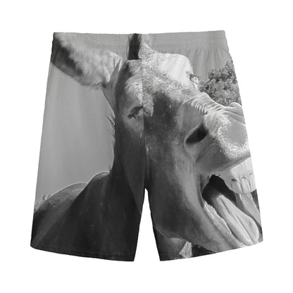 Black And White Funny Donkey Print Men's Sports Shorts