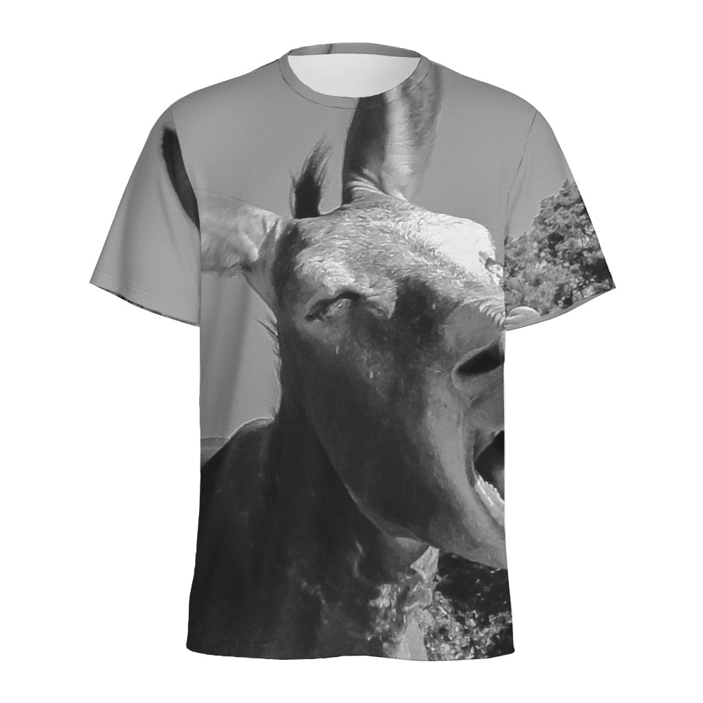 Black And White Funny Donkey Print Men's Sports T-Shirt