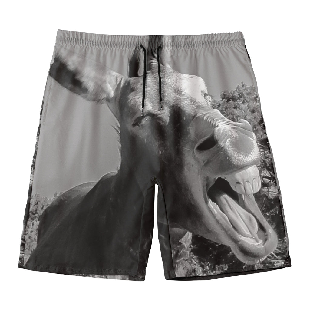 Black And White Funny Donkey Print Men's Swim Trunks
