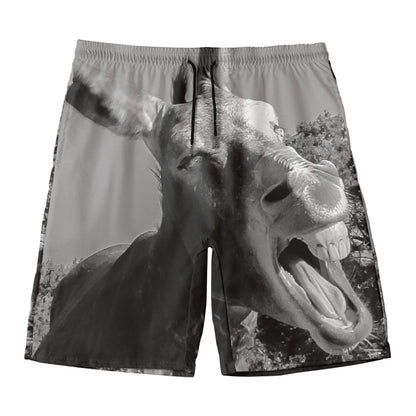Black And White Funny Donkey Print Men's Swim Trunks