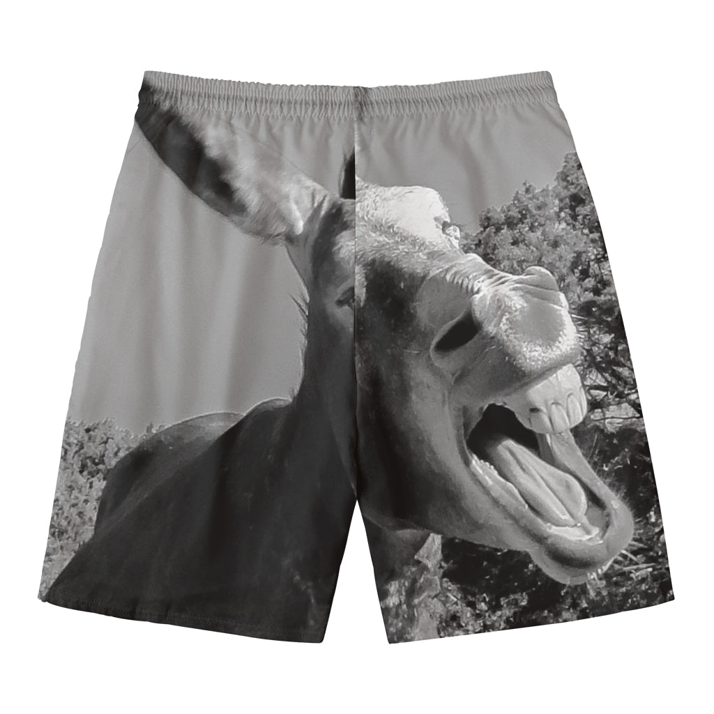 Black And White Funny Donkey Print Men's Swim Trunks