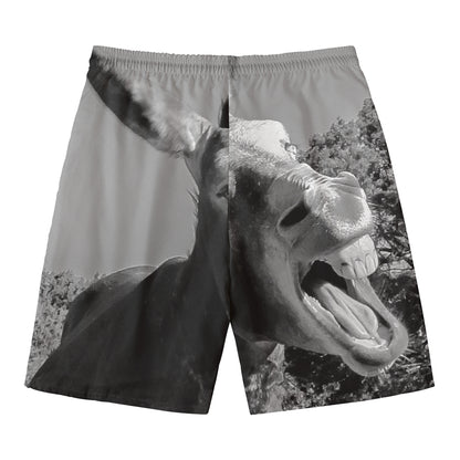 Black And White Funny Donkey Print Men's Swim Trunks