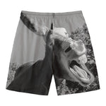 Black And White Funny Donkey Print Men's Swim Trunks