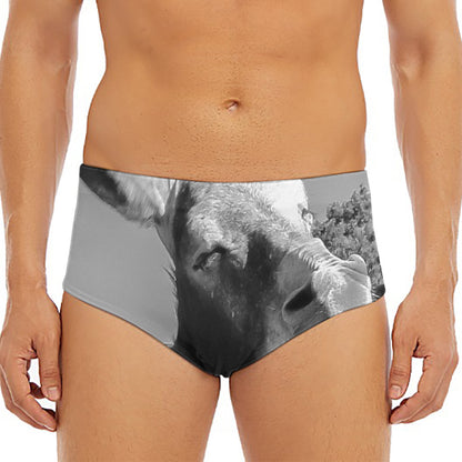 Black And White Funny Donkey Print Men's Triangle Swim Briefs
