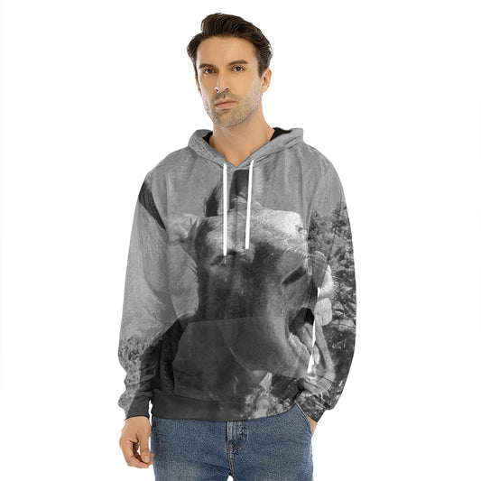 Black And White Funny Donkey Print Men's Velvet Pullover Hoodie