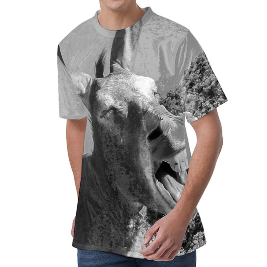 Black And White Funny Donkey Print Men's Velvet T-Shirt