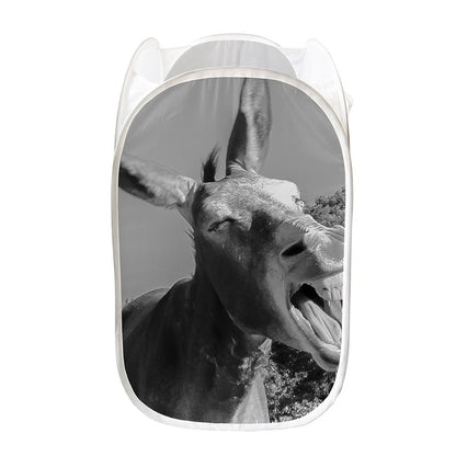 Black And White Funny Donkey Print Mesh Laundry Hamper