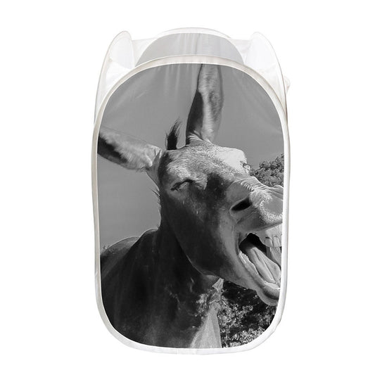 Black And White Funny Donkey Print Mesh Laundry Hamper