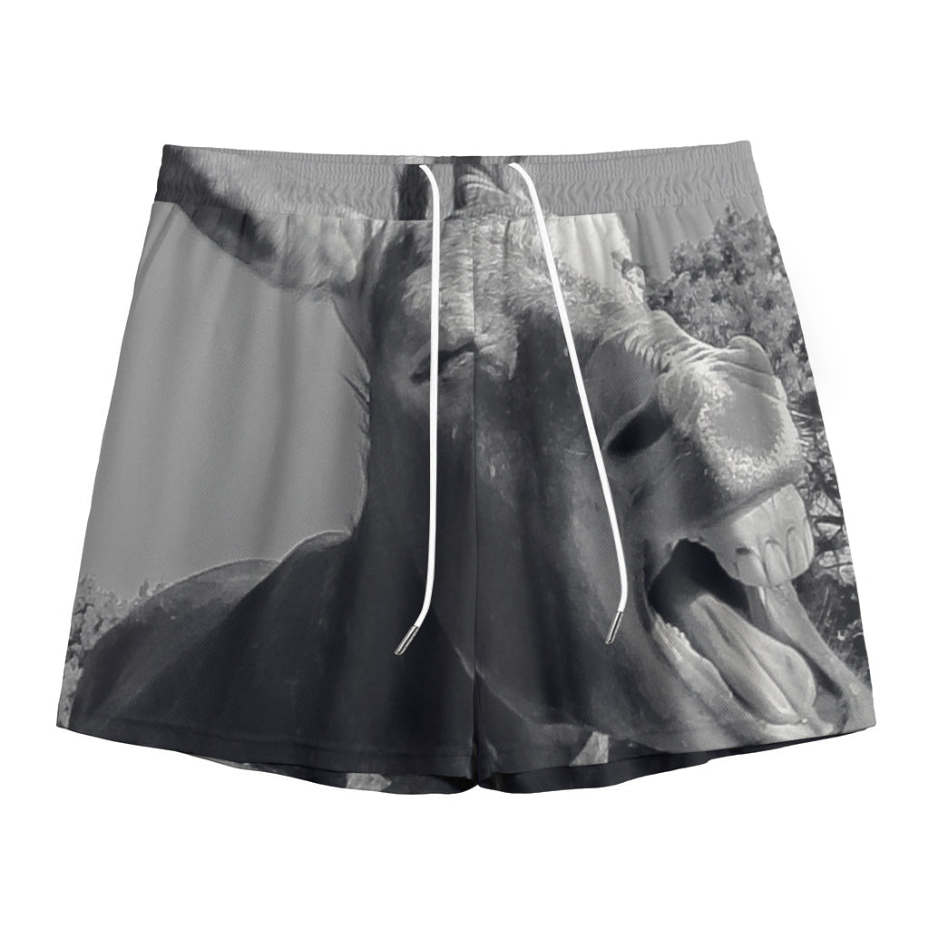 Black And White Funny Donkey Print Mesh Shorts