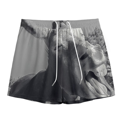 Black And White Funny Donkey Print Mesh Shorts