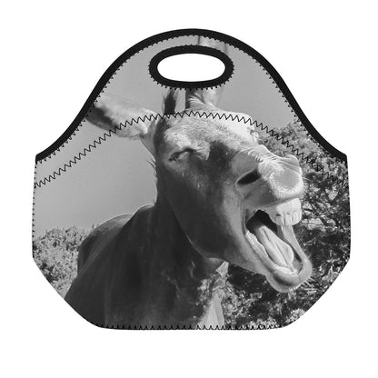 Black And White Funny Donkey Print Neoprene Lunch Bag