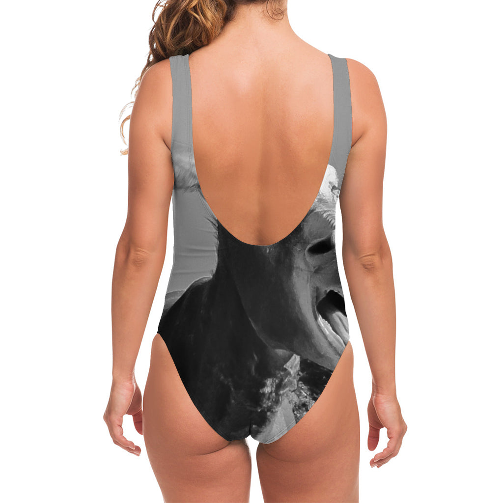 Black And White Funny Donkey Print One Piece Swimsuit