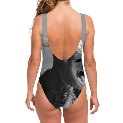 Black And White Funny Donkey Print One Piece Swimsuit