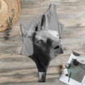 Black And White Funny Donkey Print One Shoulder Bodysuit