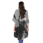 Black And White Funny Donkey Print Open Front Beach Cover Up