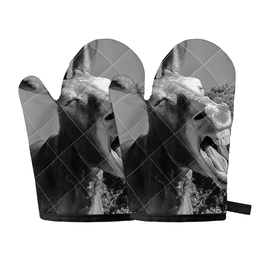Black And White Funny Donkey Print Oven Mitts
