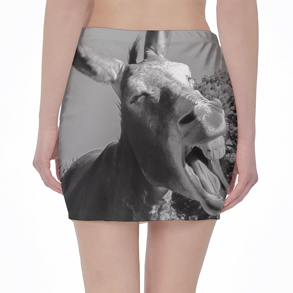 Black And White Funny Donkey Print Pencil Mini Skirt