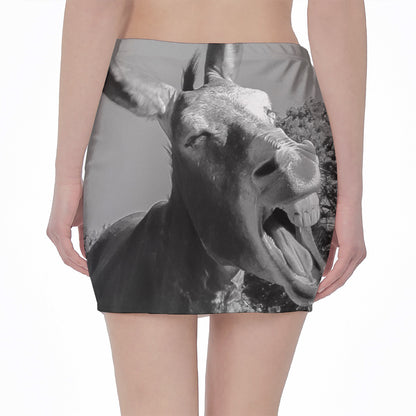 Black And White Funny Donkey Print Pencil Mini Skirt