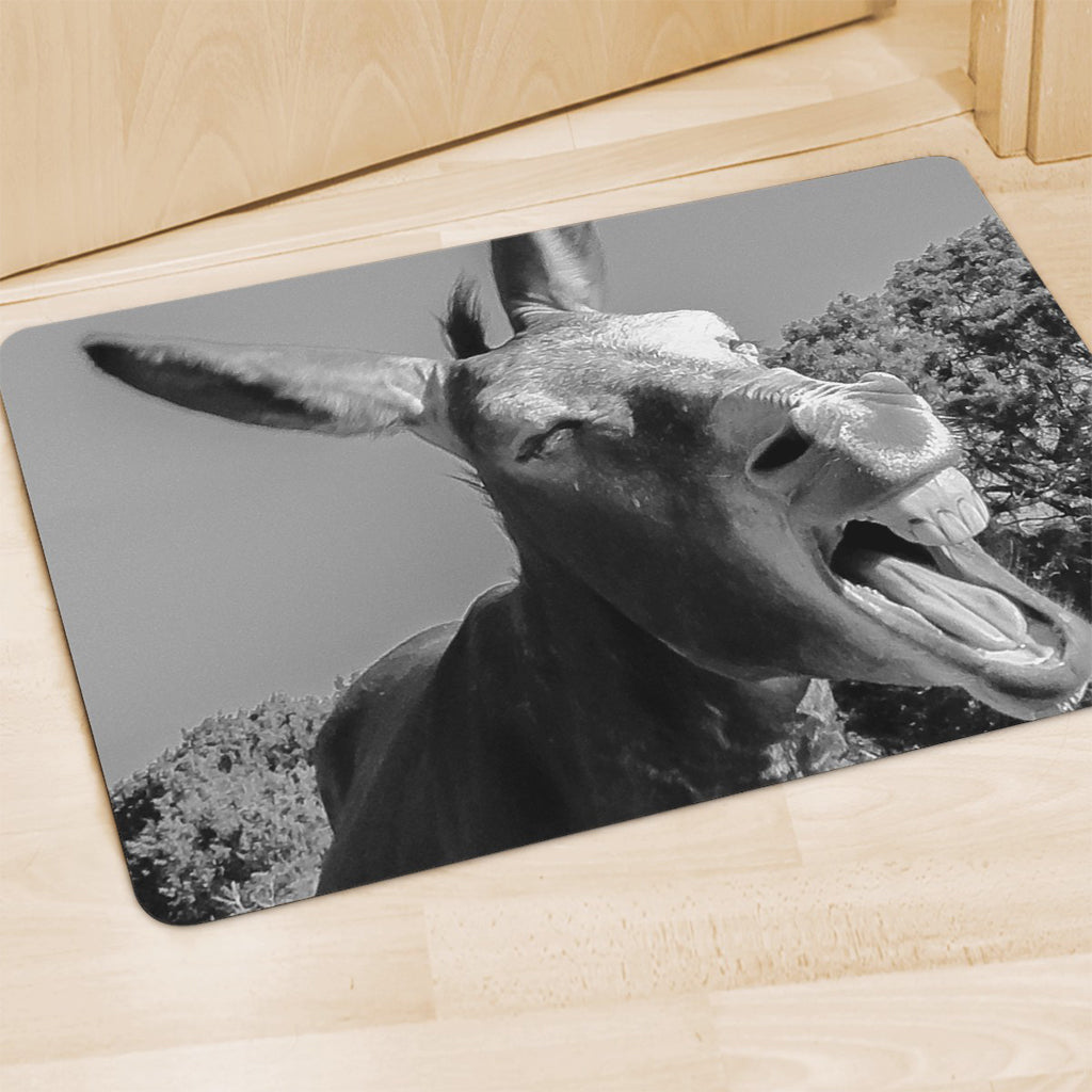 Black And White Funny Donkey Print Polyester Doormat