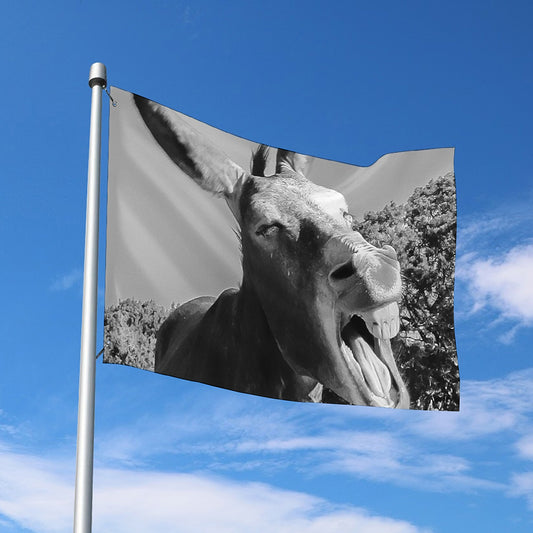 Black And White Funny Donkey Print Polyester Flag