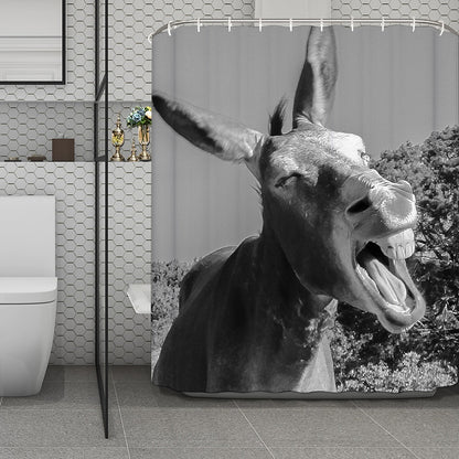 Black And White Funny Donkey Print Polyester Shower Curtain