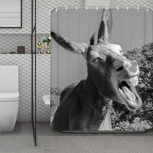 Black And White Funny Donkey Print Polyester Shower Curtain