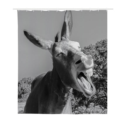 Black And White Funny Donkey Print Polyester Shower Curtain